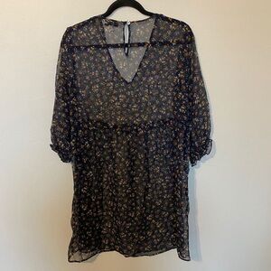 ⚡️Amour Vert Blue Floral Sheer Babydoll Dress SILK